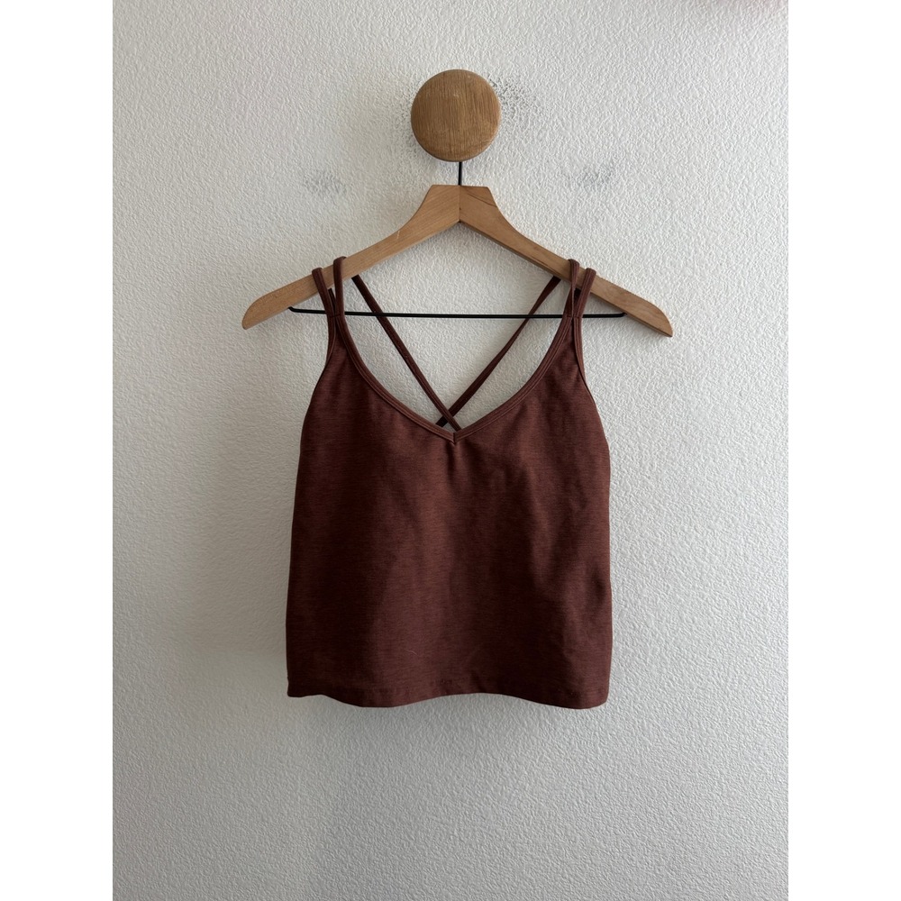 Beyond Yoga Cropped Tank Brown V-Neck Strappy Back